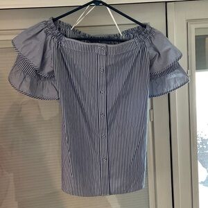 Parker Blue and White Striped Off-Shoulder Blouse